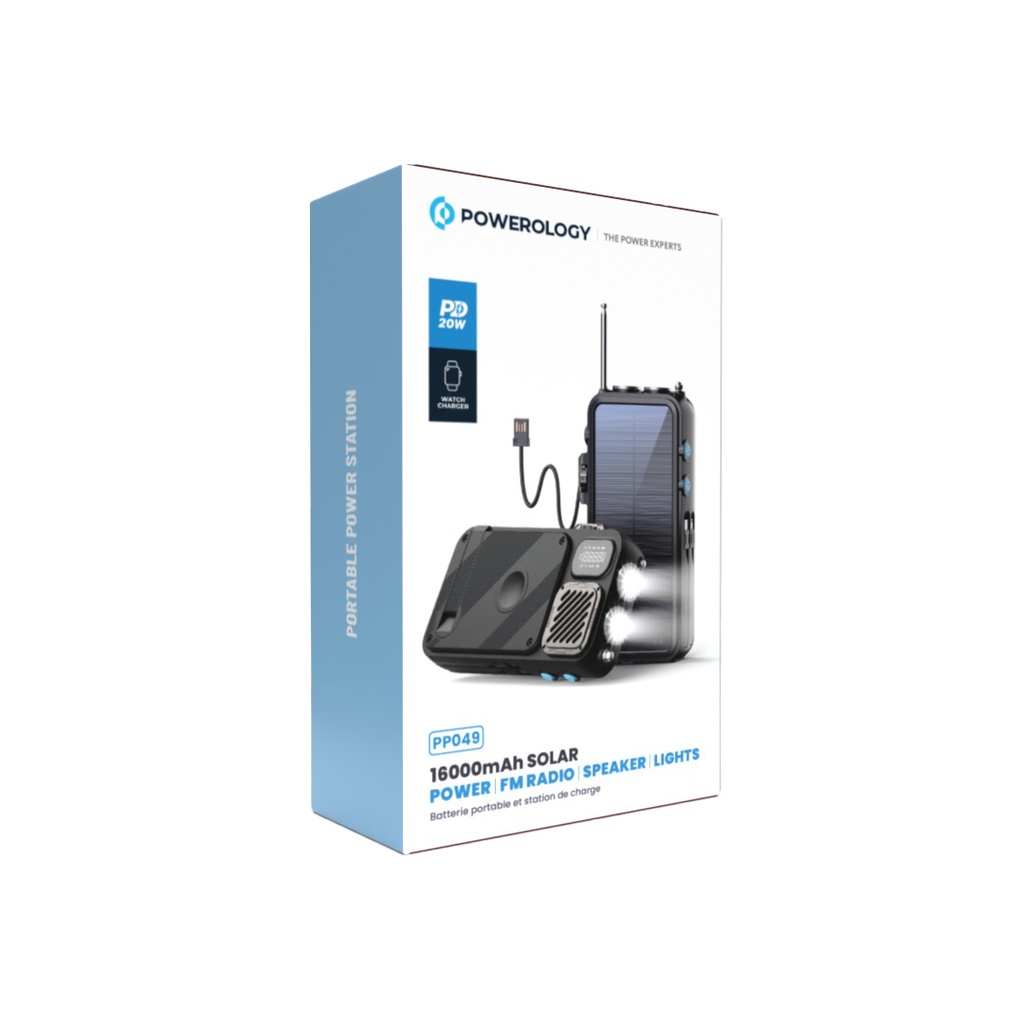 Powerology FM Radio Solar Wireless PowerBank 16000  mAh #PPBCHA49