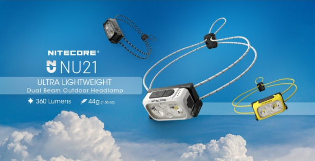 Nitecore NU21 Speed Yellow 360L Dual Beam Ultra Lightweight Rechargeable Headlamp