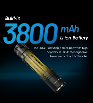Nitecore EDC31 USB-C Rechargeable LED Flashlight - 3500 Lumens